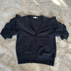 Black Ruffled Sleeve Cardigan